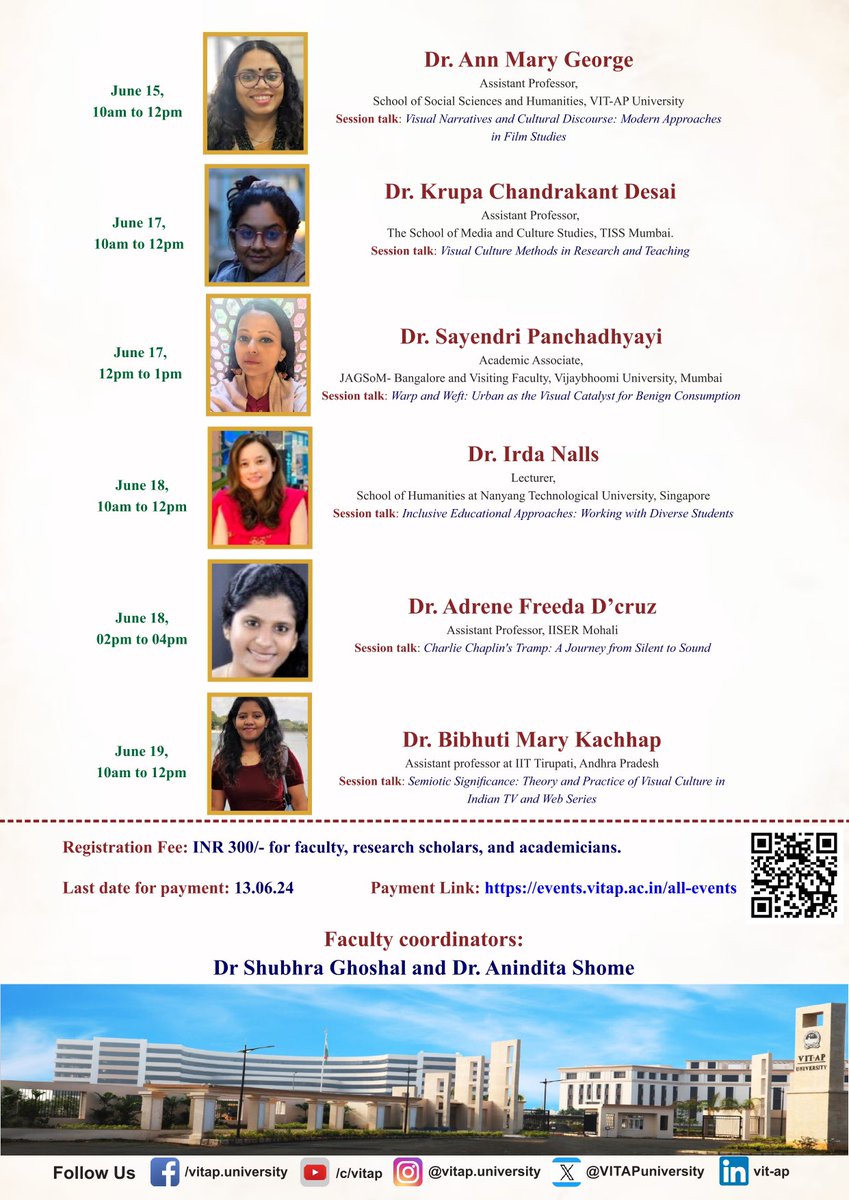Anindita1089's tweet photo. It is my pleasure to share the revised brochure of an upcoming FDP on Visual Cultures to be held online. Please join through the following links:
#academia #faculty #humanities #facultydevelopmentprogramme #scholars https://t.co/EorU8n32Ku
