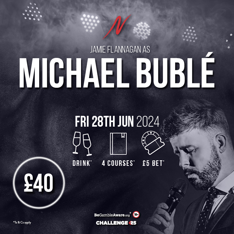 On 28th June get ready to be serenaded by Jamie Flannagan! He's bringing his velvety vocals to Napoleons Braford's tribute night as Michael Bublé 😍

⭐ There's still time to book: tinyurl.com/4xxasphtt