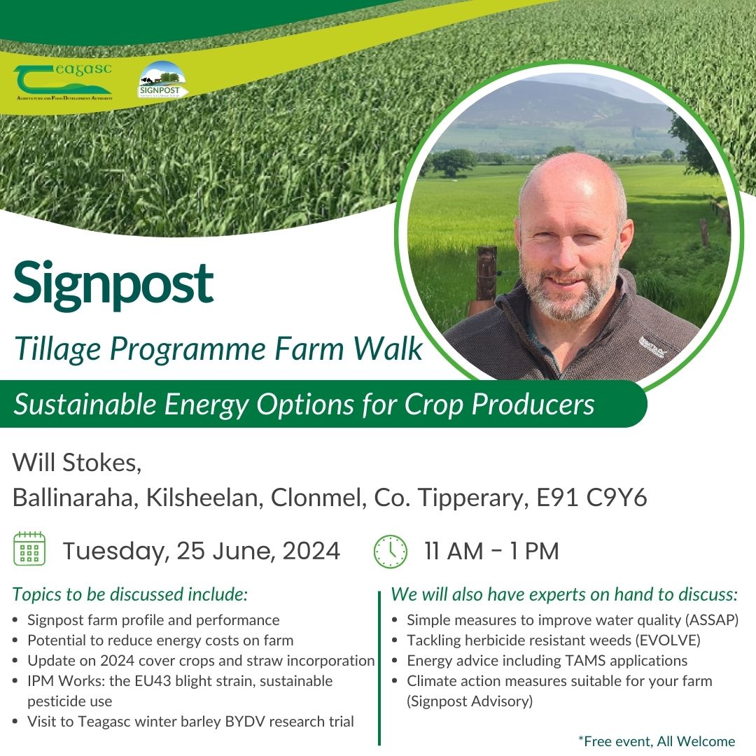 Join us on the 25th of June at 11am on Will Stokes farm in Clonmel where the theme of the day will be 'Sustainable Energy Options for Crop Producers'🌾 

<a href="/teagasc/">Teagasc</a> <a href="/KepakGroup/">Kepak</a> <a href="/DrinksIreland/">Drinks Ireland</a>