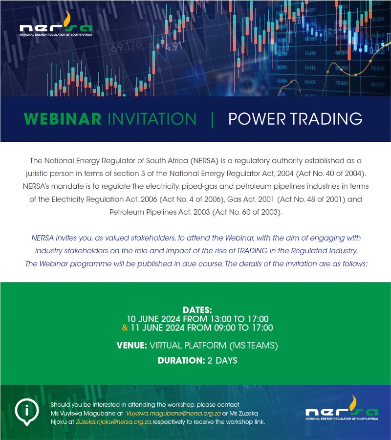 Solareff COO DeVilliers Botha is presenting alongside other industry experts at today’s NERSA Power Trading webinar #Nersa #Solareff #powertrading Watch the live streaming of the webinar here: lnkd.in/dga9_asv