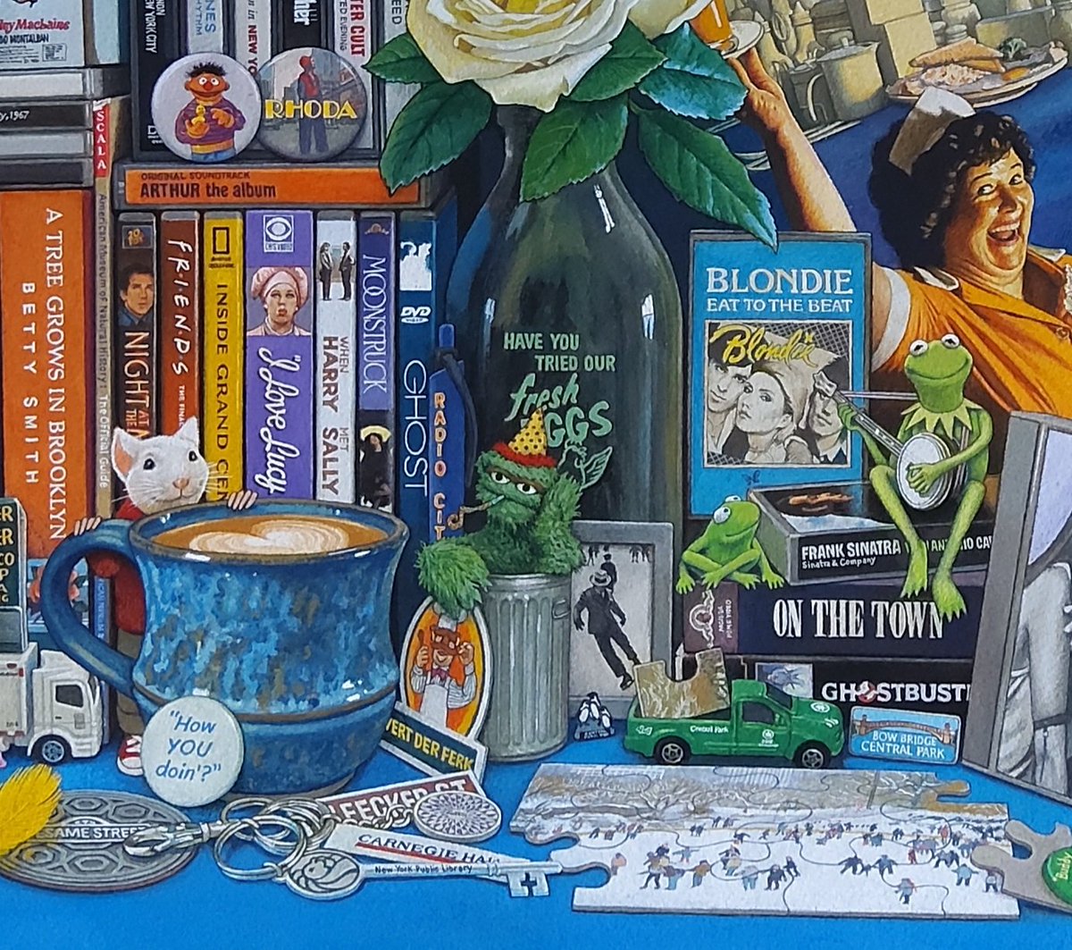 DawnGChandler's tweet photo. Detailed section of my painting - The Big Apple
There's a few characters throughout the artwork & of course more than a few muppets!
#kermitthefrog #oscarthegrouch #theswedishchef #ernieandhisrubberducky https://t.co/pveD5wo0gC