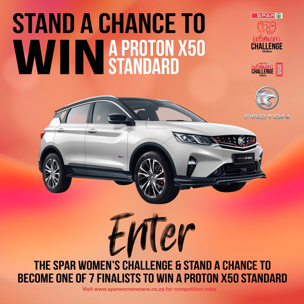SPAR Women's Challenge Tshwane (@sparwomenspta) on Twitter photo 🚗 Stand a Chance to Win a Proton X50 Standard!
Enter <a href="/SPARWomensPta/">SPAR Women's Challenge Tshwane</a> today and become 1 of the 7 finalists for this amazing prize! This draw will take place on challenge day 3 Aug at SuperSport Park. T's & C's Apply.
#ChooseYou #SPARWomensTshwane 🚗 Stand a Chance to Win a Proton X50 Standard!
Enter <a href="/SPARWomensPta/">SPAR Women's Challenge Tshwane</a> today and become 1 of the 7 finalists for this amazing prize! This draw will take place on challenge day 3 Aug at SuperSport Park. T's & C's Apply.
#ChooseYou #SPARWomensTshwane