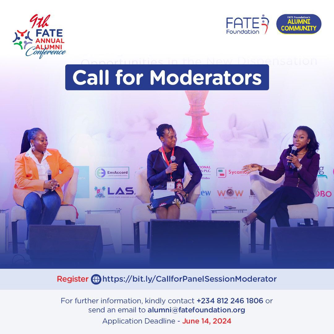FATEFoundation's tweet photo. Be a Moderator at the 9th FATE Annual Alumni Conference!
Open to active alumni with dues paid.
Application closes by June 15, 2024.
Apply now: https://t.co/LbhhOQoe7I
#FATEFoundation #AlumniConference #Moderators https://t.co/9Zyvp6kC8A