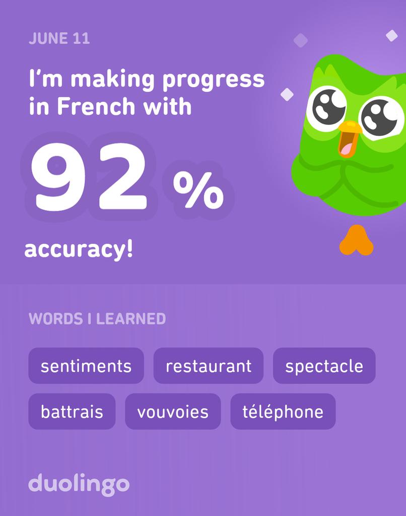 I’m learning French on Duolingo! It’s free, fun, and effective.
