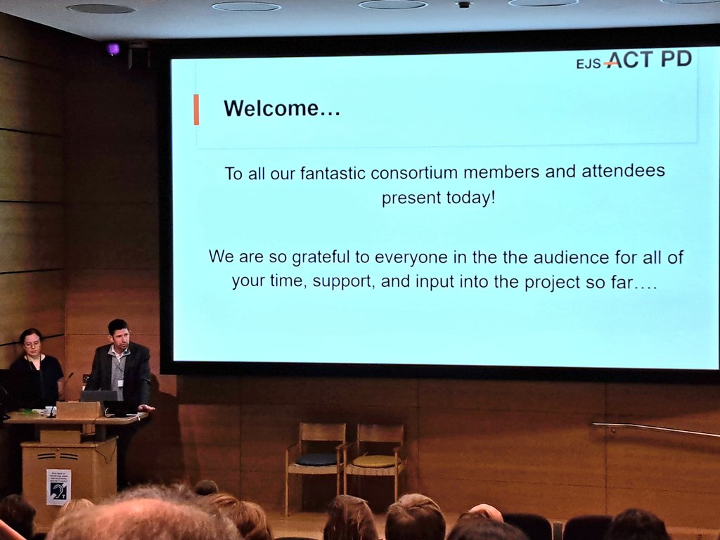 Great to be @ the <a href="/EJS_ACT_PD/">EJS ACT-PD</a> annual meeting! <a href="/foltynie/">Tom Foltynie</a> &amp; <a href="/CamilleBCarroll/">CamilleBCarroll</a> are opening proceedings with an update (&amp; celebration!) of what has been achieved thus far in the consortiums efforts to build a MAMS platform for clinical trials of disease modifying drugs for #Parkinsons