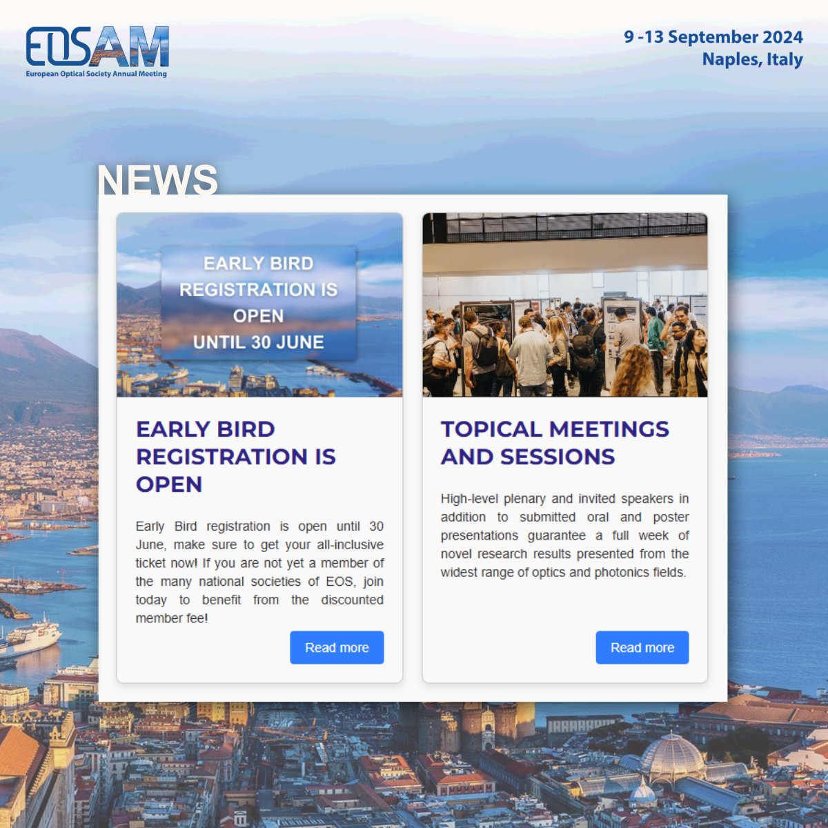 Stay up-to-date with all the latest updates about #EOSAM2024 by visiting our recently launched news page on the EOSAM website! 📰
Check it out today: europeanoptics.org/pages/events/e…