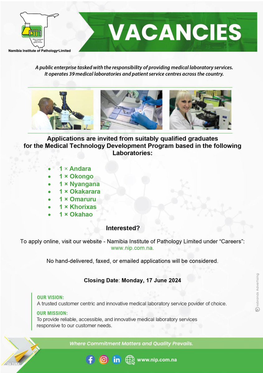 Job opportunity at NIP. 
#NIPVacancies