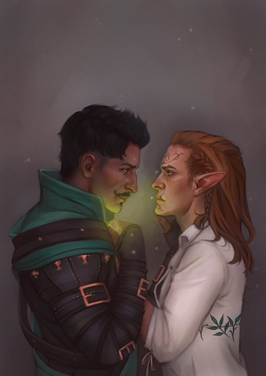 Melly_Woo's tweet photo. @kingcholera Please let Dorian be in the game!! 🙏🏻 You did a piece of art for me of my Lavellan and Dorian and I STILL have it as my phone background sometimes 🥲 💚💜 https://t.co/4DvPaAzBHJ