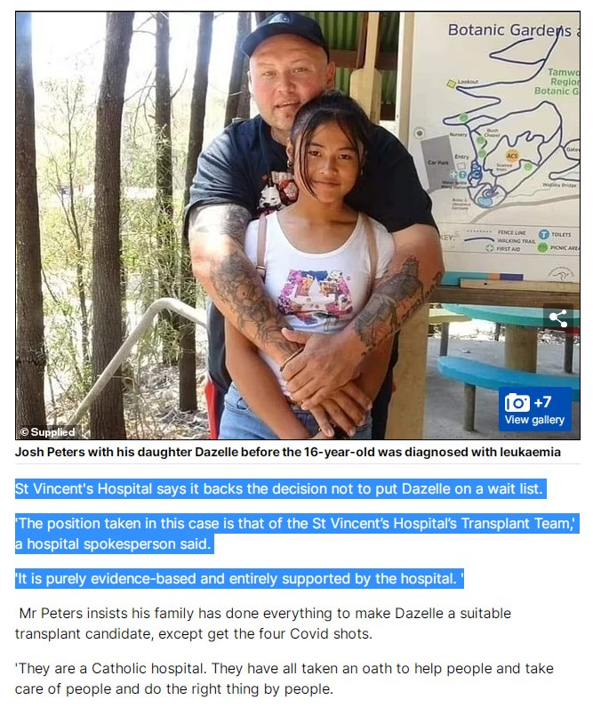 MakisMedicine's tweet photo. NEW ARTICLE: Australian officials murdered a child - 17 year old Dazelle Peters (lung transplant patient) was killed for being unvaccinated, joining Canada in a race to the bottom of humanity.

In 2023, two Unvaccinated Canadians were murdered by health officials in Ontario and Alberta:

May 22, 2023 - Sudbury, Ontario - 35 year old Garnet Harper died after being denied a kidney transplant for being unvaccinated, leaving behind wife and five children

Aug.25, 2023 - Alberta, Canada - Sheila Annette Lewis was denied access to the lung transplant list for being unvaccinated, by corrupt Alberta Health Services Executives and Judges

I worked in a large Cancer Centre (Cross Cancer Institute, Edmonton, Alberta) and I have been involved in many life and death decisions.

Make no mistake, Dazelle was murdered in a premeditated manner via a decision that was made all the way up the bureaucratic ladder. 

This was not a decision made by her treating doctor, Dr. Mark Benzimra (who was guaranteed protection by his bureaucratic bosses including the medical board).

In Canada, Lung Transplant patient Sheila Annette Lewis was murdered by Alberta’s top health officials: Alberta Health Services @AHS_Media Executives Dr.Verna Yiu and Dr.Francois Belanger, their lawyer Mark Jackson and four Alberta Judges - Justice Paul Belzil, Justice Frederica Schutz, Justice Michelle Crighton and Justice Dawn Pentelechuk.

“Lewis's lawyer said her client was informed in June 2021 that she had to be vaccinated in order to remain on the transplant list. Pejovic said that forced Lewis to make an agonizing decision. “

The top healthcare bureaucrat in Alberta at the time was AHS CEO Dr.Verna Yiu @DrYiu_Verna, pronouns she/her

AHS CEO Dr.Verna Yiu also implemented an illegal COVID-19 Vaccine mandate on all of Alberta’s 105,000 healthcare workers on Aug.31, 2021, causing thousands to leave medicine. Some doctors and nurses who were forced to take the jabs have died suddenly

Verna Yiu was rewarded for all her crimes against humanity by being appointed Vice President of @UAlberta on Jan.1, 2024, in one of the worst decisions ever made by the University. 

These life and death decisions have nothing to do with medicine or science.

COVID-19 mRNA Vaccines are already causing Lung Transplant rejection in some cases (2022 paper by Alsunaid et al)

In Canada, and now in Australia, murder is legal.
But it has to be in the service of an ideology or narrative.

In these cases, these murders of unvaccinated patients are carried out deliberately, in a premeditated manner, in order to send a message that the penalty for non-compliance IN THE FUTURE, will be DEATH.

The objective of the murders is to send a message to the rest of the population: comply or die. And by getting Judges involved, they make it clear to us that they WILL get away with it. And do it to anyone.

This is one of many reasons why it is not possible to “move on” from COVID-19.

Not only has justice not been served, there has been a complete perversion and inversion of Justice.

Every bureaucrat who has murdered a vulnerable patient must be brought to justice one day or we cannot and will not have a livable society.

Article Link in photo to avoid shadowban, just re-type the URL in the 1st photo at the top, into your browser to access

@ABDanielleSmith @TheVivaFrei
#DiedSuddenly #ableg
