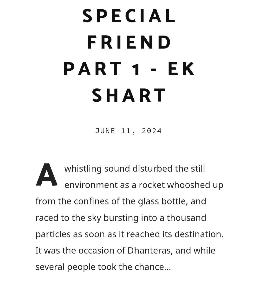 Part 1 of Special Friend is live on blog. Hope you enjoy the read.

Stay tuned for the next part tonight. In the meantime, I look forward to reading your thoughts.

#yehundinonkibaathai #soulfulchronicles #samaina