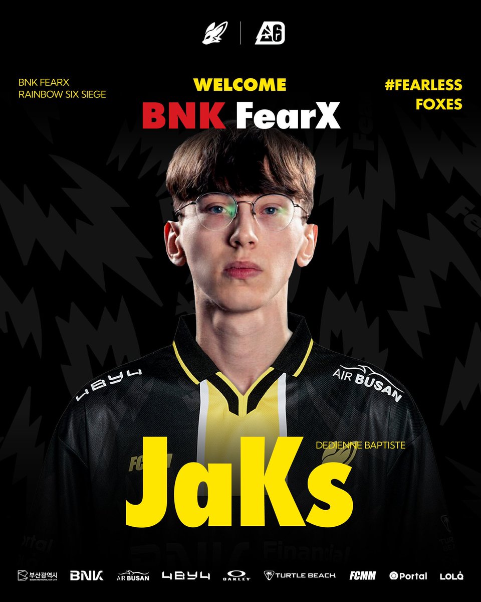 Welcome to BNK FearX <a href="/JaKsR6S/">Baptiste</a> 🦊 

We're excited to announce that JaKs, a former standout in the European League, has joined the BNK FearX R6 team. 
Please give a round of applause and lots of support to JaKs as he embarks on this new challenge in Korea! 

#BNKFearX #R6