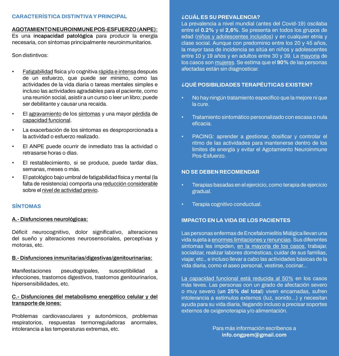 📊 #SabíasQue alrededor de un 10% de las personas que padecen una infección pueden desarrollar Encefalomielitis Miálgica en distintos grados

🔎 Su diagnóstico es clínico y diferencial, a fin de descartar otro tipo de patologías.

<a href="/AsociacionPEM/">ONG PEM</a>