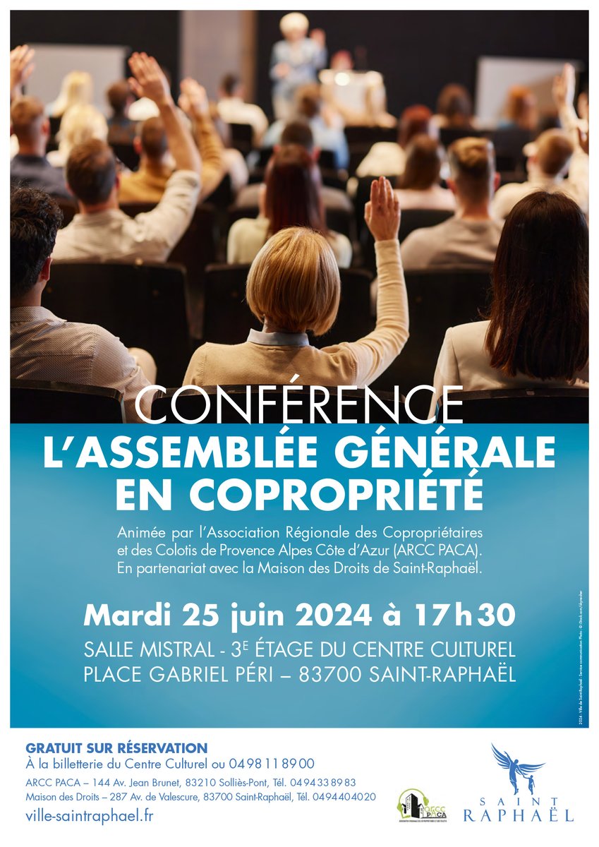 🏘️Venez assister à la conférence « L'Assemblée Générale en copropriété » pour mieux comprendre le fonctionnement de votre copropriété !

📅 25 juin 2024 à 17h30
📍Salle Mistral, Centre Culturel
ℹ️ Entrée gratuite sur réservation au 04 98 11 89 00

Infos👉tinyurl.com/5ypk58h8