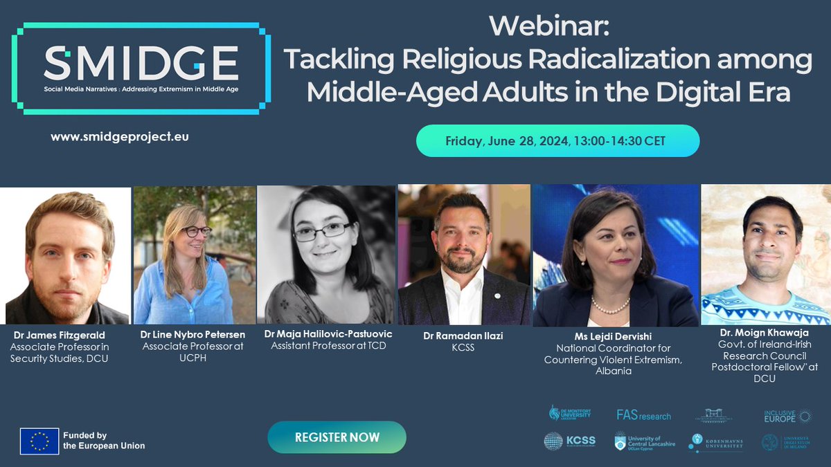 KCSSQKSS's tweet photo. 🚨 Exciting news! Join us for our 2nd webinar on religious radicalization & extremism, part of @SmidgeProject, featuring @NybroPetersen, @jamesfitz2, @MoignKhawaja, @Lejdi_Dervishi & Maja Halilovic-Pastuovic. Register now 👉 https://t.co/pfeTLCDDz6 https://t.co/tWglDftw0m