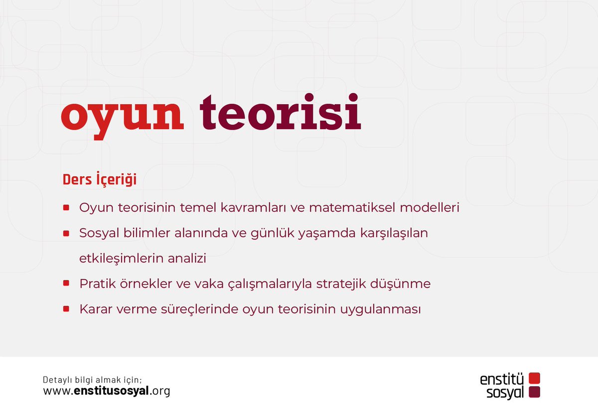 enstitusosyal_'s tweet photo. Araştırmacı Gelişim Programı başlıyor.
Lisans son sınıf, yüksek lisans ve doktora öğrencileri ile mezunlarının katılabileceği 3 farklı modülden oluşan programa 30 Haziran’a kadar başvuru yapabilirsiniz. 

Program detayları:
- Bir veya birden fazla modüle başvuru yapabilirsiniz.
- Eğitimler 4 hafta boyunca Enstitümüzde yüz yüze devam edecektir.
- Program 8 Temmuz’da başlayacaktır.

Detaylı bilgi ve başvuru için websitemizi ziyaret edebilirsiniz.
https://t.co/kBgQ3QjfgJ