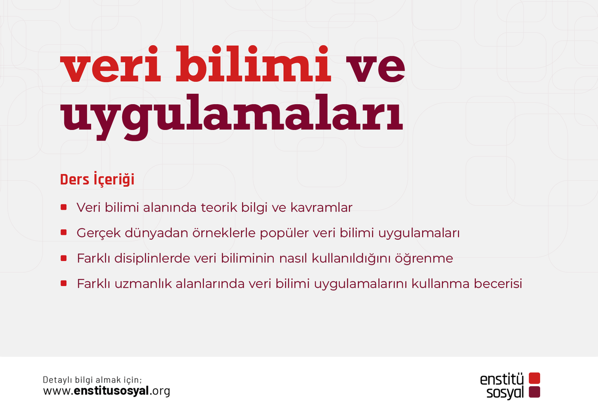 enstitusosyal_'s tweet photo. Araştırmacı Gelişim Programı başlıyor.
Lisans son sınıf, yüksek lisans ve doktora öğrencileri ile mezunlarının katılabileceği 3 farklı modülden oluşan programa 30 Haziran’a kadar başvuru yapabilirsiniz. 

Program detayları:
- Bir veya birden fazla modüle başvuru yapabilirsiniz.
- Eğitimler 4 hafta boyunca Enstitümüzde yüz yüze devam edecektir.
- Program 8 Temmuz’da başlayacaktır.

Detaylı bilgi ve başvuru için websitemizi ziyaret edebilirsiniz.
https://t.co/kBgQ3QjfgJ