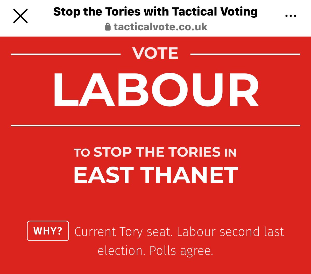 Ramsgate Lady (@ramsgatelady) on Twitter photo Vote <a href="/UKLabour/">The Labour Party</a> & #StopTheTories in #EastThanet
Go to <a href="/TacticalVote/">TacticalVote.co.uk</a> to find out who to vote for & #GetTheToriesOut in your area.
Not your preferred party? Click on the “Swap Your Vote” button & enter your email address for a reminder when vote swapping is open.
#FuckTheTories Vote <a href="/UKLabour/">The Labour Party</a> & #StopTheTories in #EastThanet
Go to <a href="/TacticalVote/">TacticalVote.co.uk</a> to find out who to vote for & #GetTheToriesOut in your area.
Not your preferred party? Click on the “Swap Your Vote” button & enter your email address for a reminder when vote swapping is open.
#FuckTheTories