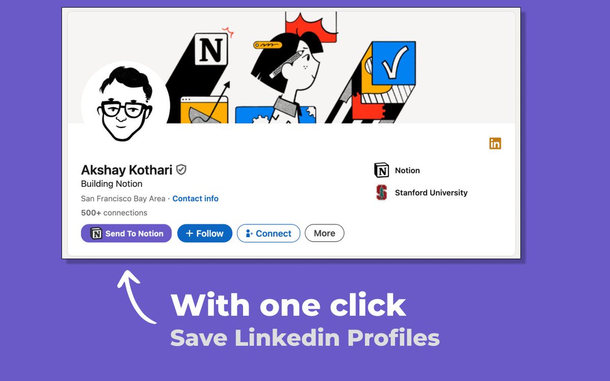 Are you copy pasting Linkedin Profiles to your CRM? 🥱
Save Linkedin Profiles to your Notion Database in one Click! ✨

Checkout sendtonotion.online

<a href="/kedare_shubham/">Shubham Kedare</a> 
#buildinpublic #saas #chromeextension #microsaas #crm