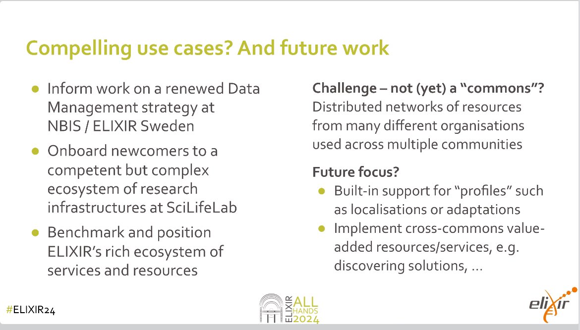 SusannaASansone's tweet photo. Wolmar Nyberg Åkerström on use cases and next steps - #GORCmodel as a learning model to share experience within ELIXIR  ⬇️ #ELIXIR24 https://t.co/CLLBAKSElH