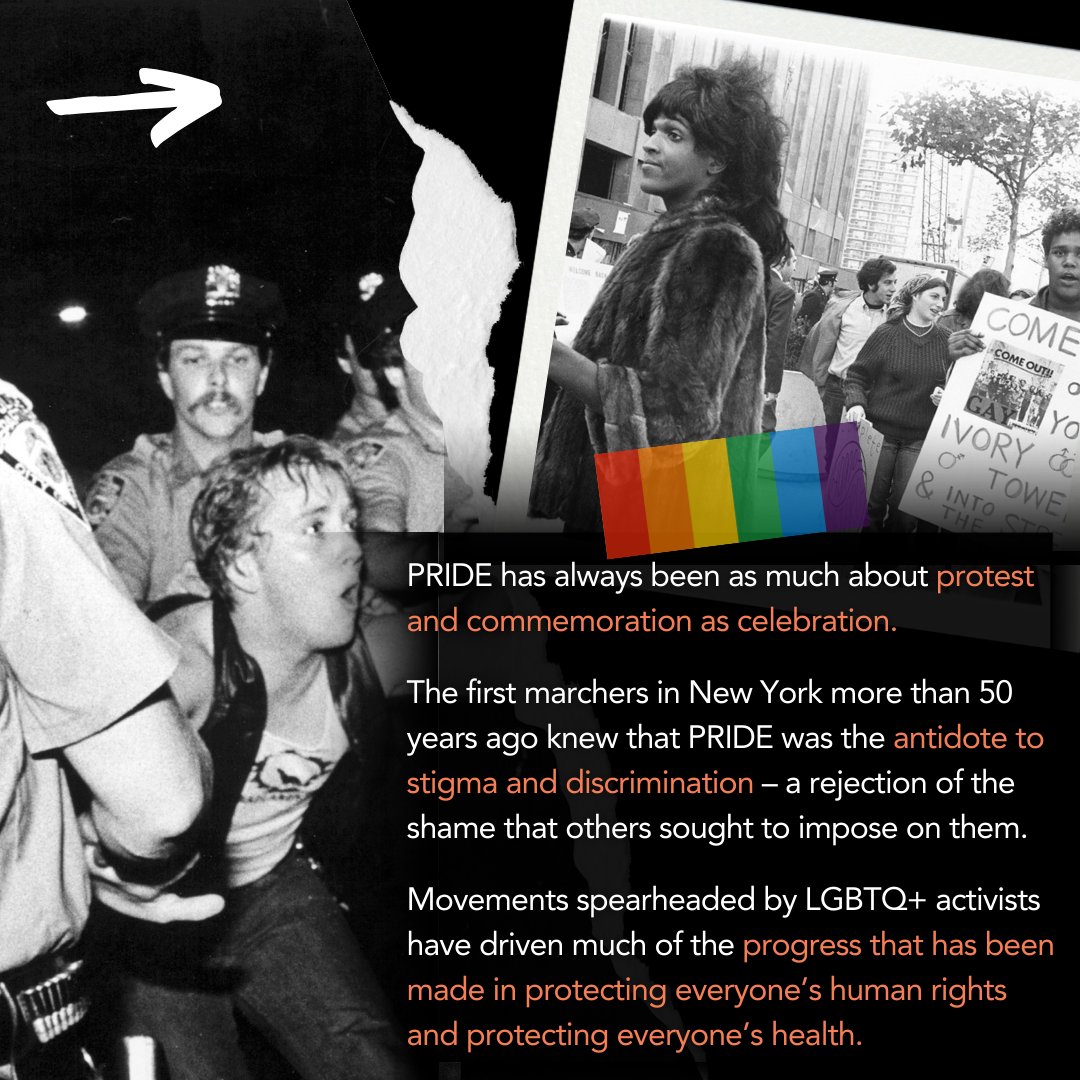 #PRIDE is personal, but it has always also been about collective action for justice. The determination of #LGBTQ+ communities &amp; of allies to ensure inclusion for all people has been core to the advances that have been made in recent decades on human rights and in public health.