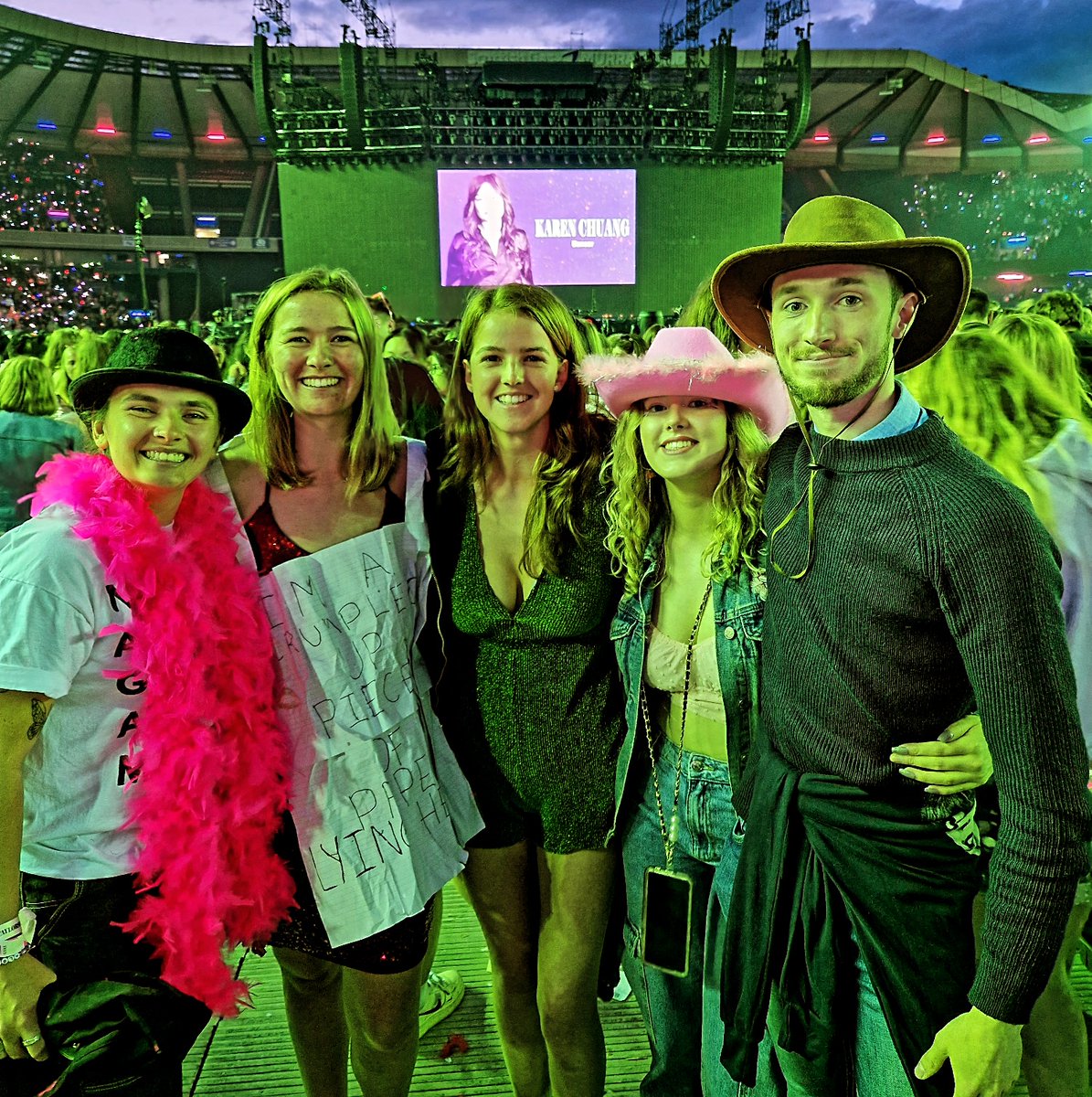 ActorZander's tweet photo. It was nice to take my sister to see @taylorswift13 and make some friends at the Eras Tour om Sunday! 💜

I was lucky to get last minute tickets and start the crowd chant for TAYLOR! TAYLOR! 👀📣

#erastour #taylorswift #cowboyhat #EdinburghTStheErasTour #murrayfield #music https://t.co/zpUOLGbxq6