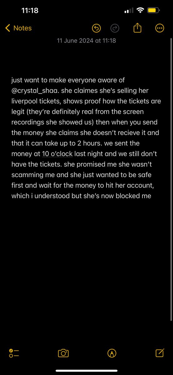 perriesbenoist's tweet photo. PLEASE BE CAREFUL WHEN LOOKING FOR ERAS TICKETS !!! this persons just scammed ellie and i of £240 !!! their user is @crystal_shaa https://t.co/DhFvFURUL2