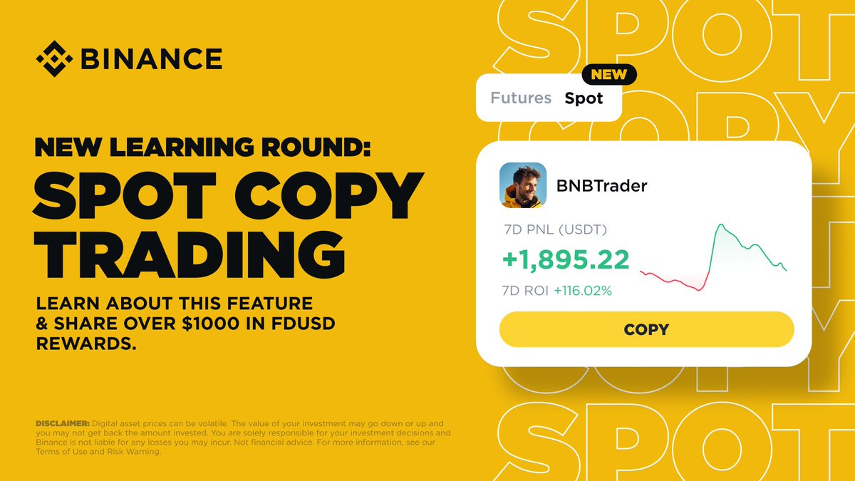 Binance Africa (@binanceafrica) on Twitter photo ⏰Time to put your #Binance Spot Copy Trading knowledge to the test.
Stand a chance to share 1000 $FDUSD 👉 100 lucky winners!💰
🔸Retweet & Follow <a href="/BinanceAfrica/">Binance Africa</a>
🔸Tag 4 friends to join the fun with #BinanceCopyTrading
🔸Participate in Quiz ➡️ forms.gle/dXeMxM8RW9KhsF… ⏰Time to put your #Binance Spot Copy Trading knowledge to the test.
Stand a chance to share 1000 $FDUSD 👉 100 lucky winners!💰
🔸Retweet & Follow <a href="/BinanceAfrica/">Binance Africa</a>
🔸Tag 4 friends to join the fun with #BinanceCopyTrading
🔸Participate in Quiz ➡️ forms.gle/dXeMxM8RW9KhsF…