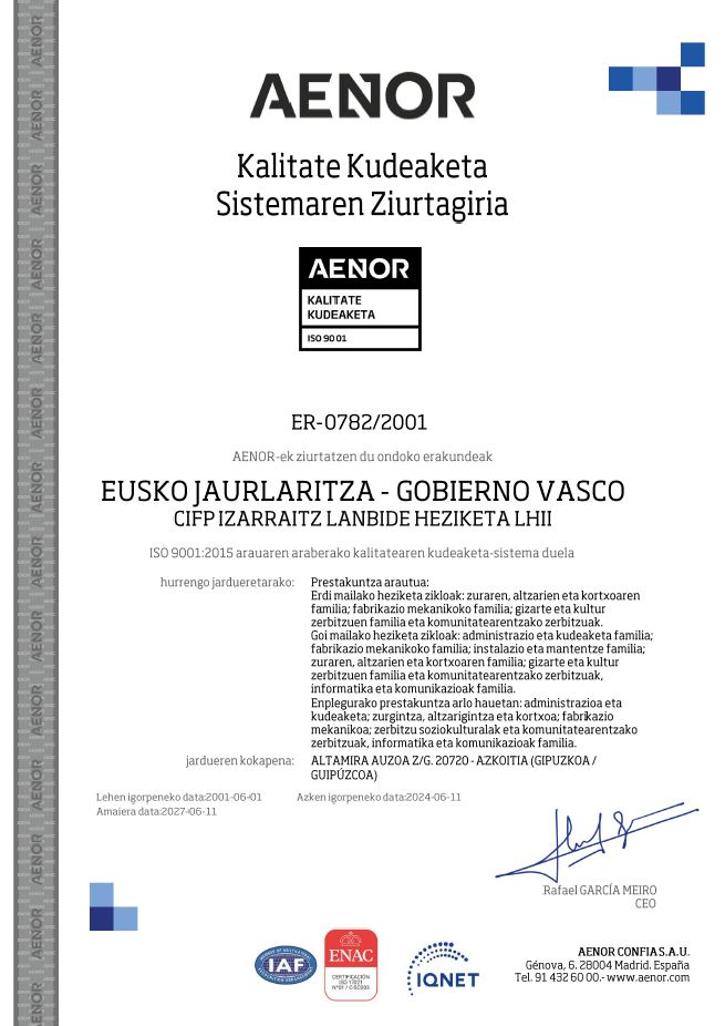 Izarraitz_LHII's tweet photo. ✔️ Aurreko asteko kanpo auditoretza pasa ostean, ISO 9001 (kalitatea) eta ISO 14001 (ingurumena) kudeaketa sistemaren ziurtagiri berriak jaso ditugu. https://t.co/NwIKeVR8xW