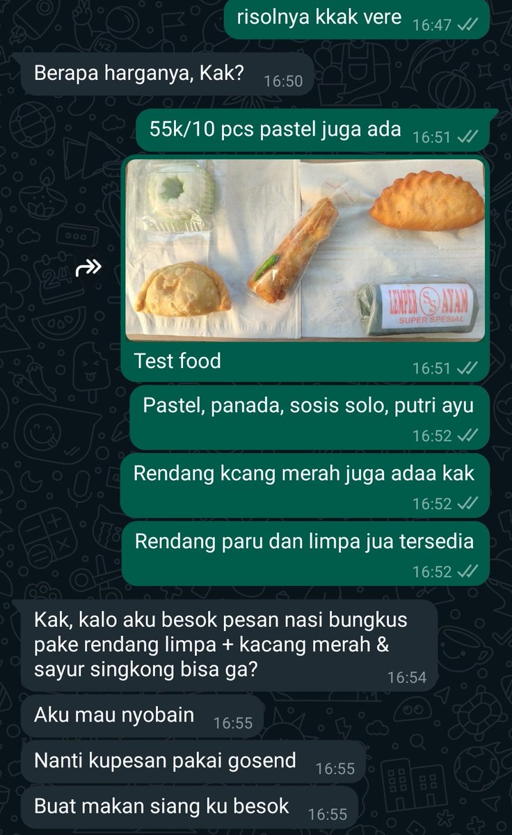 Pedagang aneka cemilan dan makanan khas nusantara nawarin jualannya via wa, eh dapat request nasi bungkus <a href="/arieparikesit/">#KelanaRasa</a> <a href="/RenoAndam/">IG @RenoAndamSuri</a> <a href="/rbbagindo/">Roby Bagindo</a> <a href="/shofwim/">Shofwim Shofwan</a> <a href="/jonnedi/">Jonnedi Tanjung ❤ 🇮🇩</a>