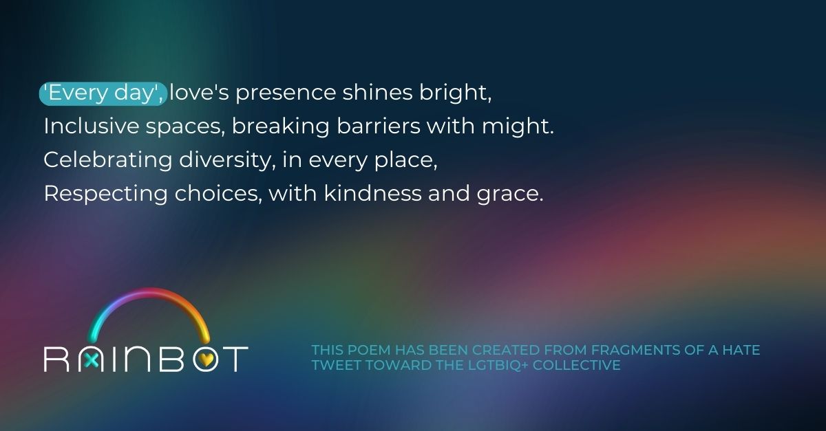RainBotProject's tweet image. In the face of hate, love. In the face of violent messages, diverse verses.
#Rainbot #LGTBIQ+