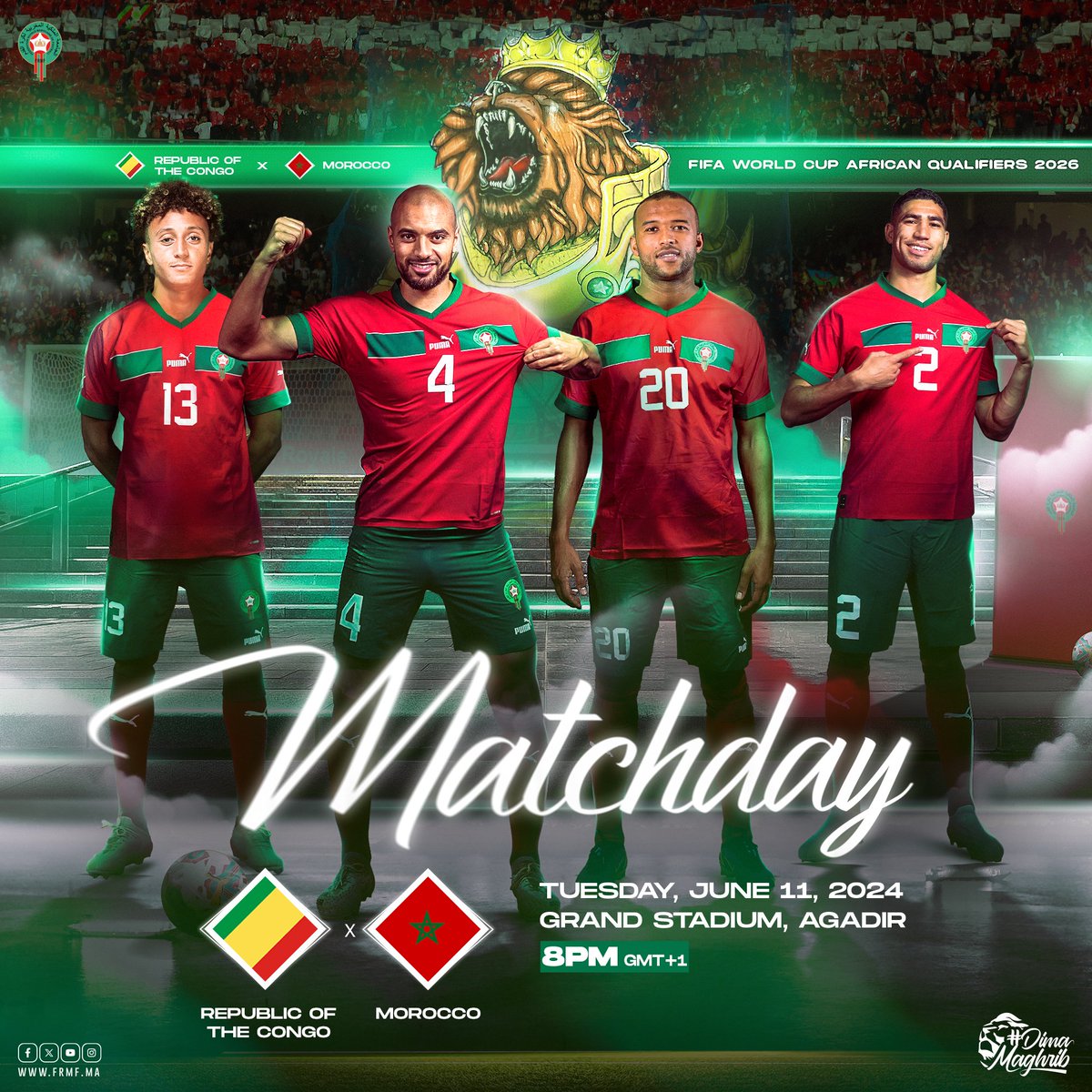 يـــــــــــوم الــمــــبــــاراة ،هل أنتم مستعدون ؟⚽
𝐌𝐀𝐓𝐂𝐇𝐃𝐀𝐘 🇨🇬⚡🇲🇦
Game face on! Let's give it our all today 👊🏻