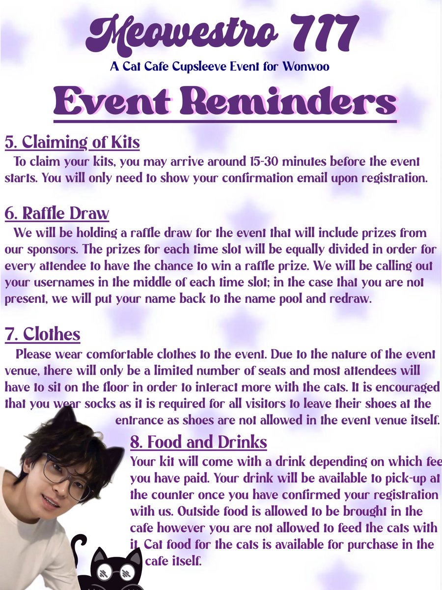 Meowestro717's tweet image. Hello Wonwoorideuls and Carats!

Please be guided accordingly with our event reminders!

You may now register through this link: bit.ly/3VbeUFa

We hope to see you there! #Meowestro717