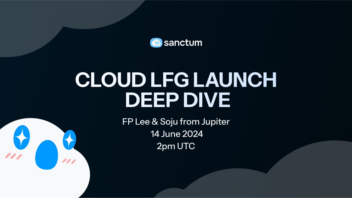 Come listen to <a href="/soleconomist/">fp 🌱</a> and <a href="/0xSoju/">Soju 燒酒 | Meteora</a> from <a href="/JupiterExchange/">Jupiter</a> again this week on Friday, 14 June, 2pm UTC!

This time, they'll go over the specific mechanics of the upcoming Jupiter LFG Launch of CLOUD - the fairest launch yet!

Grab your snacks, drinks and mark your calendars!