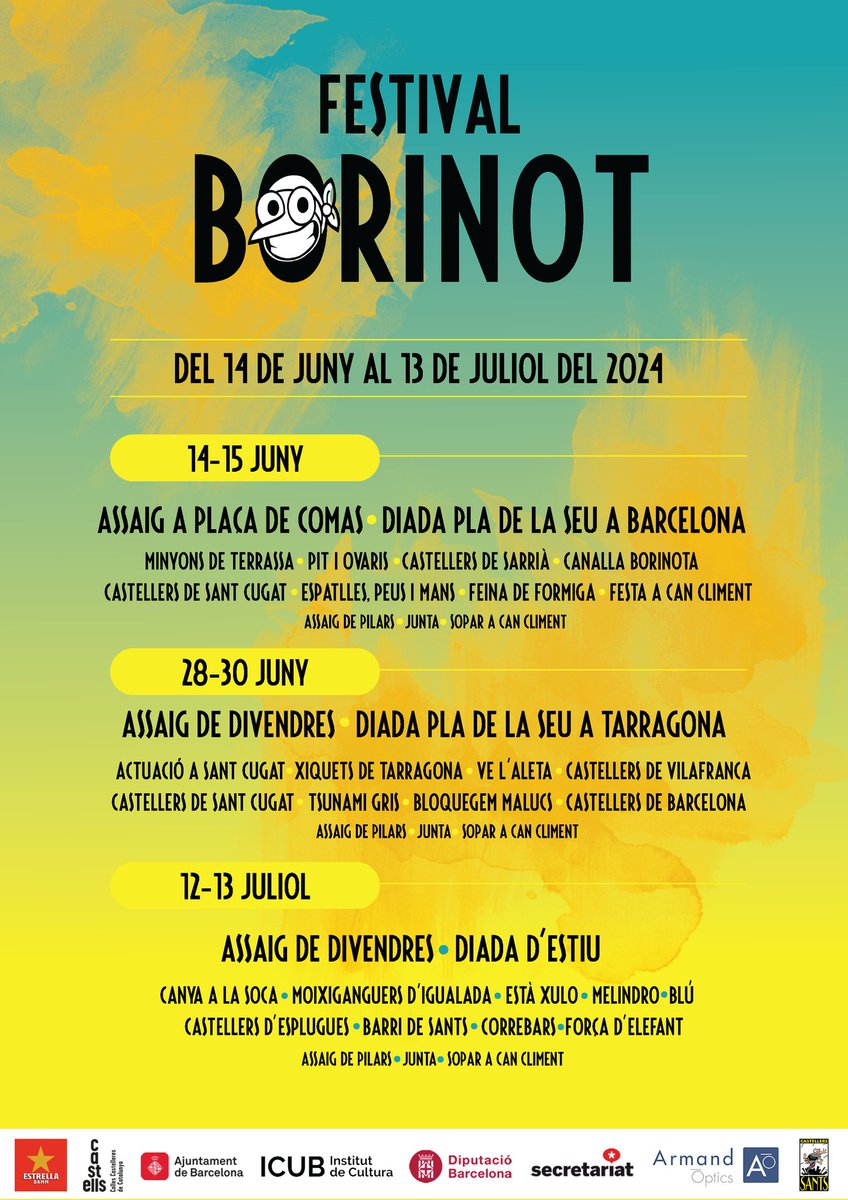 borinots's tweet photo. Us presentem el Festival Borinot! 😍

Hi ha caps de cartell que prometen, activitats, sorpreses i, el més important, s’hi auguren grans #castells! 

Que no te l’expliquin. Viu el #FestivalBorinot https://t.co/mhzbcXJGL6