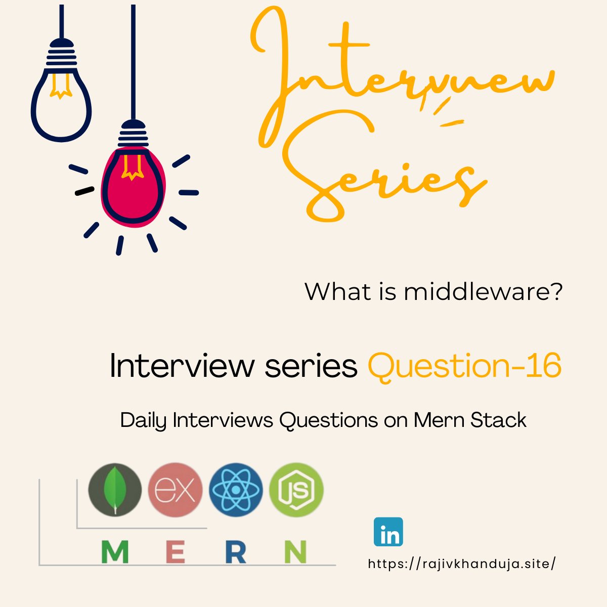 mern_stackdev's tweet image. Interview Question Series 16: What is Middleware?
Welcome to the 16th question! Today, we discuss middleware in Node.js.
Middleware functions execute during a request's lifecycle. They can modify the request/response objects or end the cycle. #MERNstack #nodejs