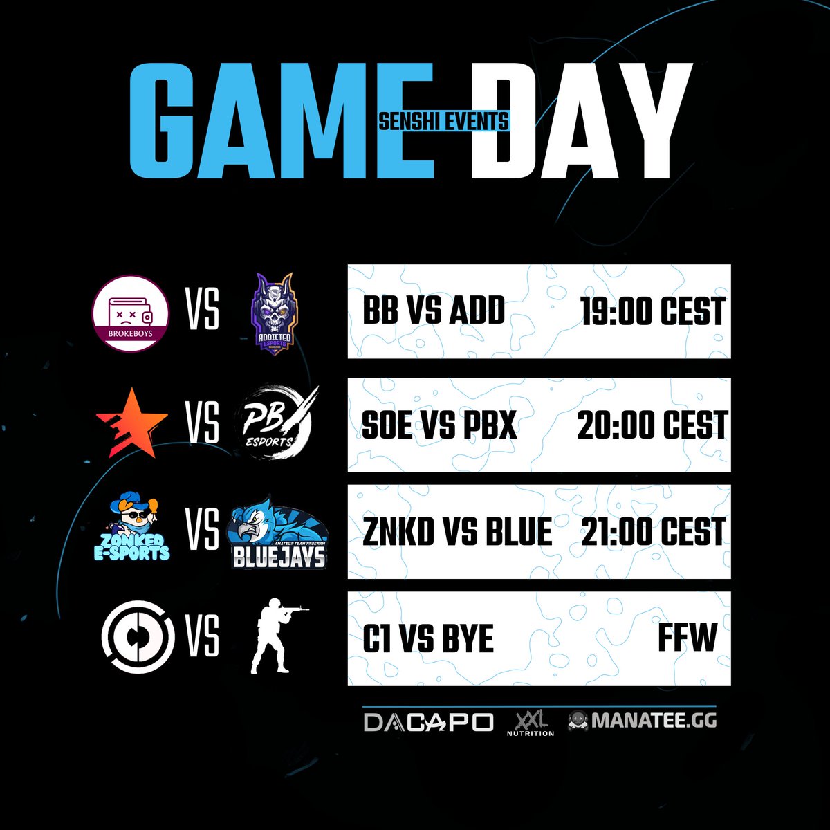 GameDay

We're excited to kick off the tournament with thrilling matches! Here's the schedule for Day 1:

📺Watch live: Twitch.tv/senshi_esports

Don't miss a moment of the action! Who are you rooting for? 🏆🔥