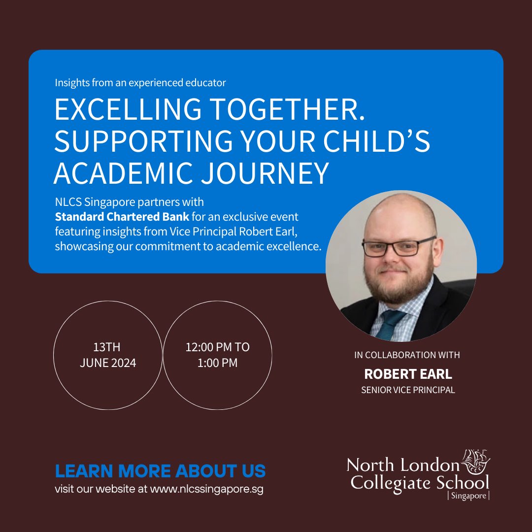 We are thrilled to collaborate with <a href="/StanChart/">Standard Chartered</a> SG for NLCS Connect! SVP Mr Rob Earl will provide insights on supporting children's academic journeys by fostering a love for learning, balancing independence &amp; more.
Email sal-junied@nlcssingapore.sg for info #NLCSConnect #Education