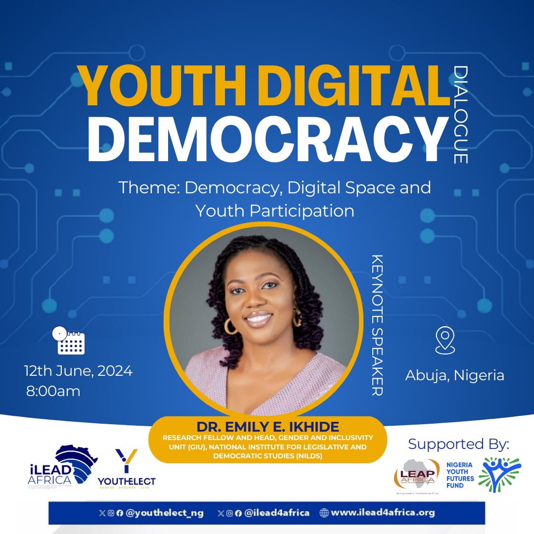 ilead4africa's tweet photo. Meet our Keynote Speaker and Panelists for the inaugural Youth Digital Democracy Dialogue, commemorating Nigeria Democracy Day on June 12th. This event is part of our #YouthElectProject, proudly supported by @LEAPAfrica @ng_youthfund. 1/2
#iLEADAfrica #DigitalDemocracy #YDDD https://t.co/rKeMTyhrUp