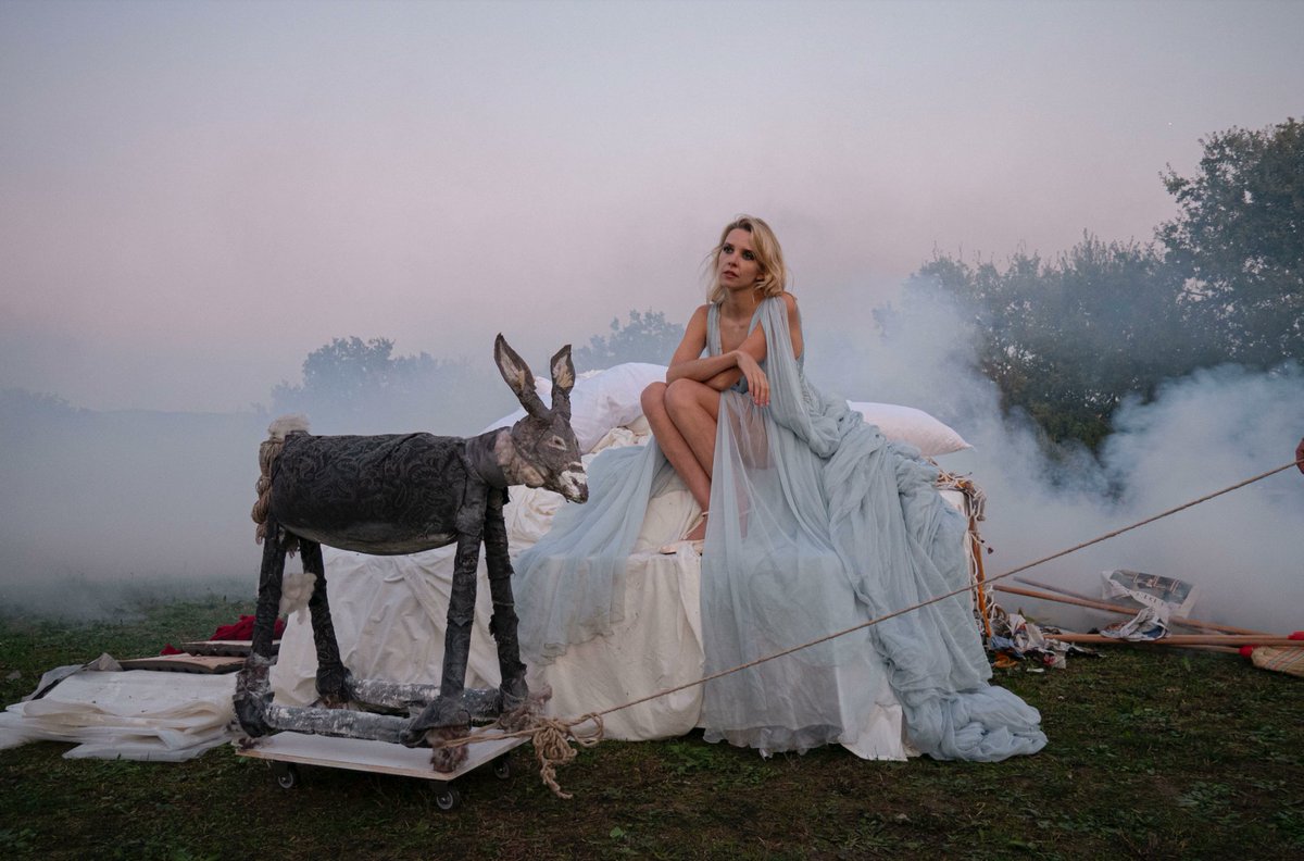EXCLUSIVE: The costumes for Bellamacina’s character were designed by Pierre Paolo for Valentino, including a custom blue dress with a 6-metre train made for the film