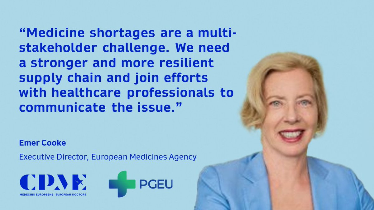 🗣️Emer Cooke, Executive Director of the European Medicines Agency <a href="/EMA_News/">EU Medicines Agency</a> was the keynote speaker at our joint event on shortages with <a href="/CPME_EUROPA/">European Doctors</a> addressing the different challenges related to #medicineshortages