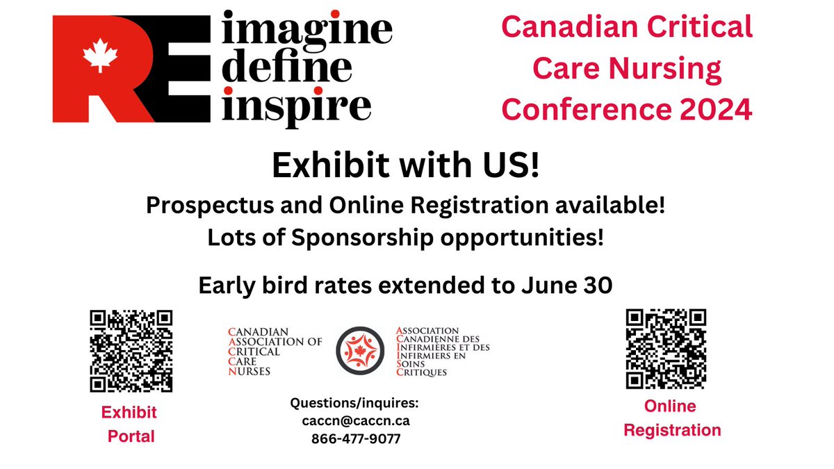CACCN1's tweet photo. Do you want direct access to critical care nurses? Exhibit at the Canadian Critical Care Nursing Conference! Early bird rates being held until June 30!
https://t.co/OJatMfow0X
#exhibitors #exhibiting #conference #CCCNC24 #CACCN #criticalcare #nursing https://t.co/P2niPejSYm
