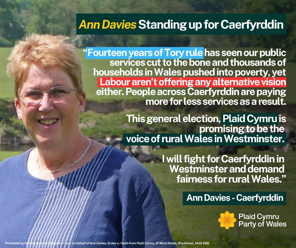 Ann Davies AS / MP (@annbremenda) on Twitter photo Rural Wales means the world to me. I was raised in rural Carmarthenshire, established a small business here, and farm.
Make no mistake, neither the Tories nor Labour are on rural Wales' side.
Only <a href="/Plaid_Cymru/">Plaid Cymru 🏴</a> will stand up for our rural areas.
nation.cymru/news/plaid-cym… Rural Wales means the world to me. I was raised in rural Carmarthenshire, established a small business here, and farm.
Make no mistake, neither the Tories nor Labour are on rural Wales' side.
Only <a href="/Plaid_Cymru/">Plaid Cymru 🏴</a> will stand up for our rural areas.
nation.cymru/news/plaid-cym…