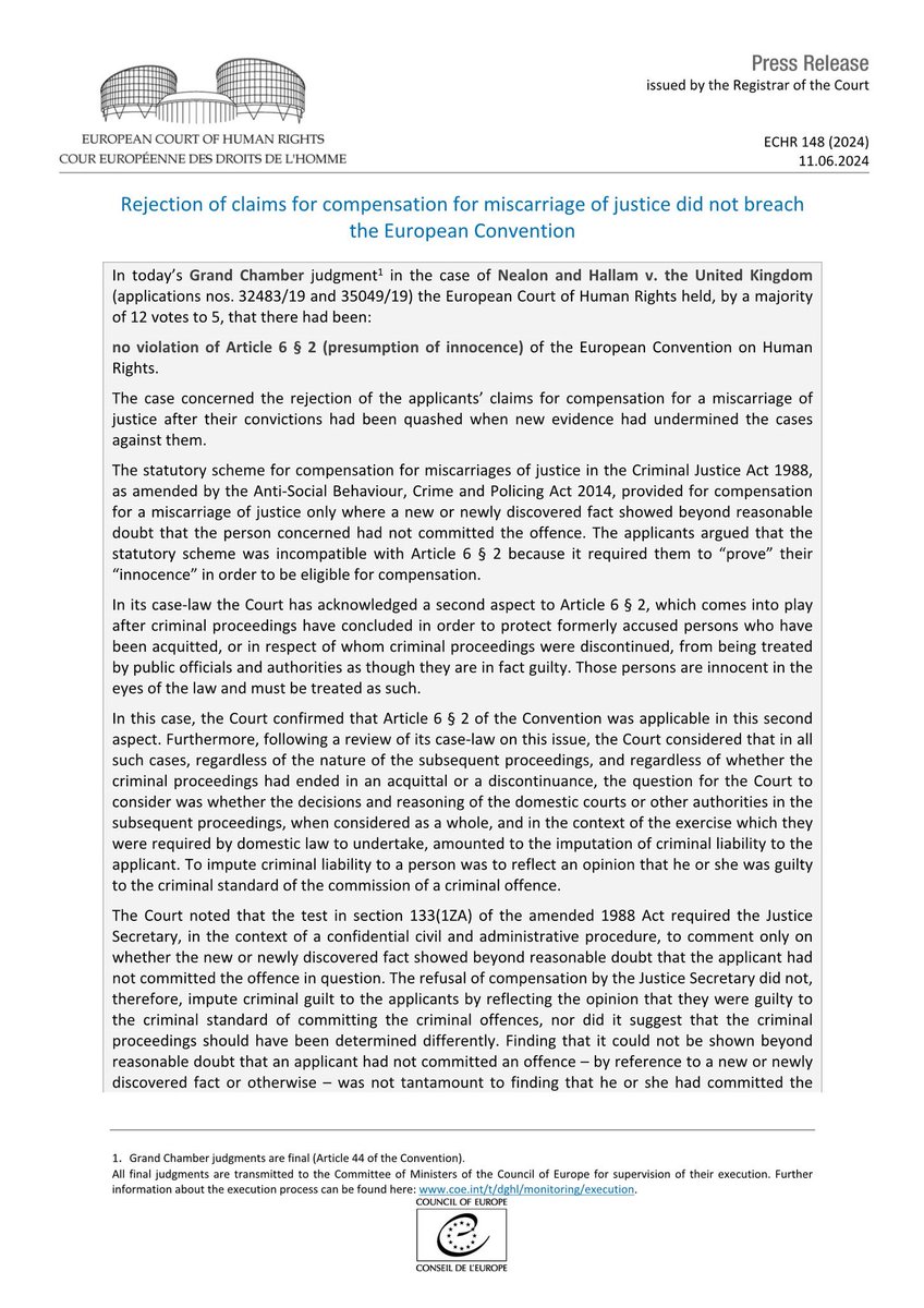 JusticeGap's tweet photo. A disappointing ruling from Strasbourg. it is a self evidently appalling law – and needs to be scrapped. The fight goes on. https://t.co/cG49m8SLD4