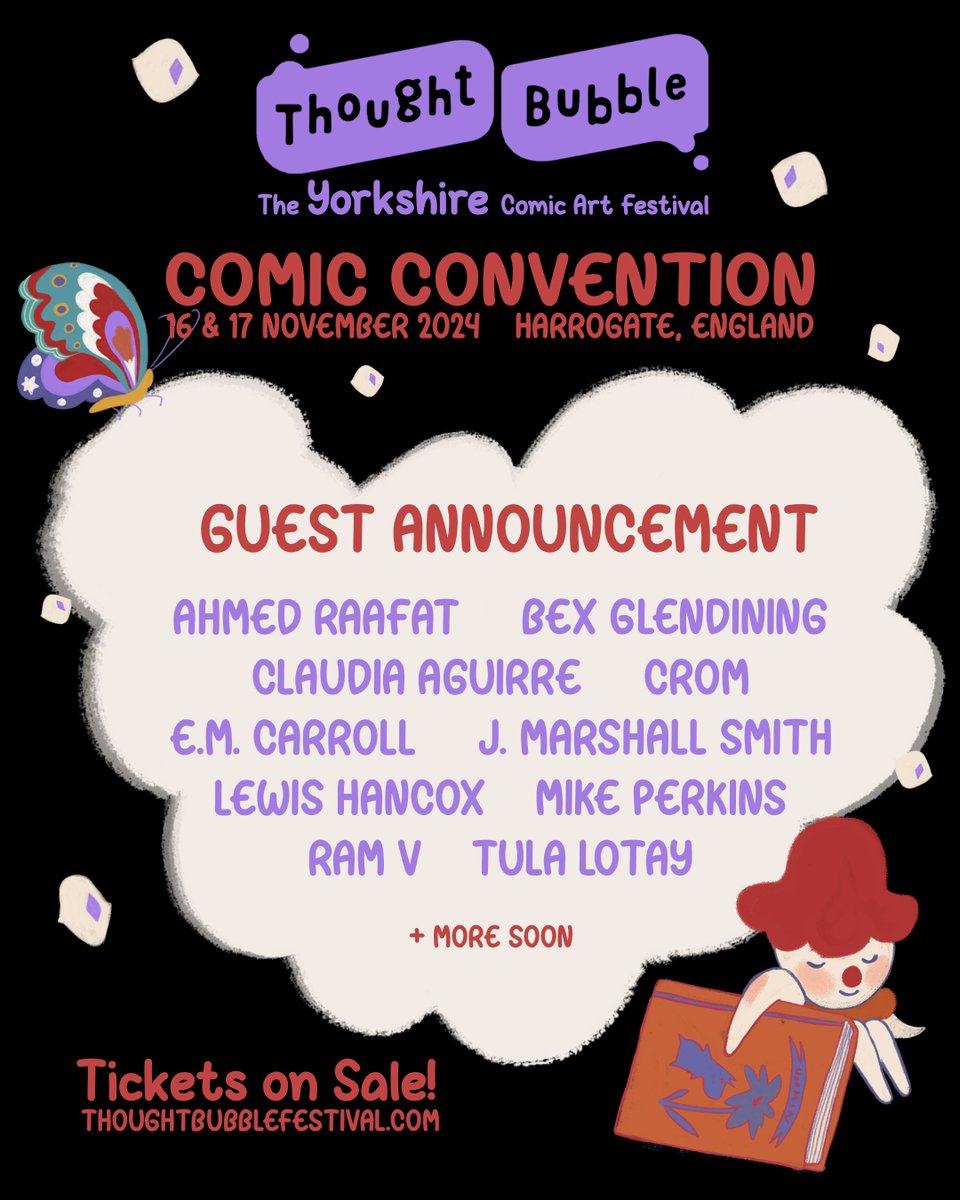ThoughtBubbleUK's tweet photo. ✨ MORE GUESTS!✨ 

Excited to share the next group of incredible comic creators that will be at Thought Bubble Comic Convention 2024. The best of the best that will descend on Harrogate this November.

Find our more: https://t.co/0W6cW24yZW
Get tickets: https://t.co/0z2OMEBeKv https://t.co/yloPd7ABGb