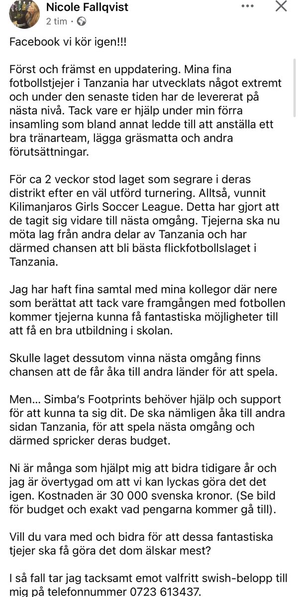 AnderssonFabian's tweet photo. För några år sedan delade jag Nicoles insamling här på Twitter för att tjejerna i Tanzania skulle kunna fortsätta spela fotboll. Det blev en succé! 

Nu är det dags igen. Läs Nicoles inlägg och skänk gärna en slant om ni har möjlighet! 🧡

RT=Kärlek https://t.co/23vQHwCkAh