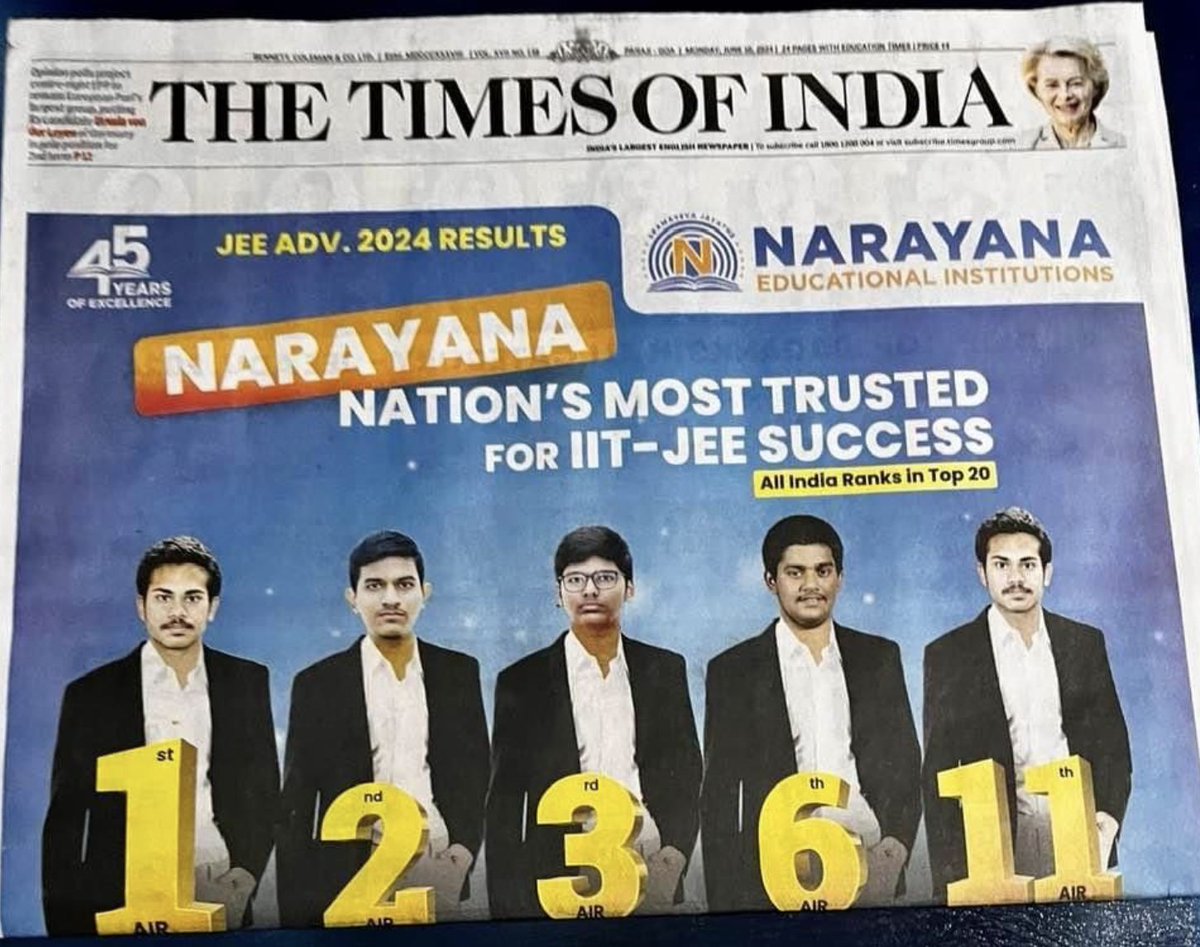 akshaymarch7's tweet image. The same student got the 1st and the 11th rank?

Times of India should at least verify something before publishing any random thing.