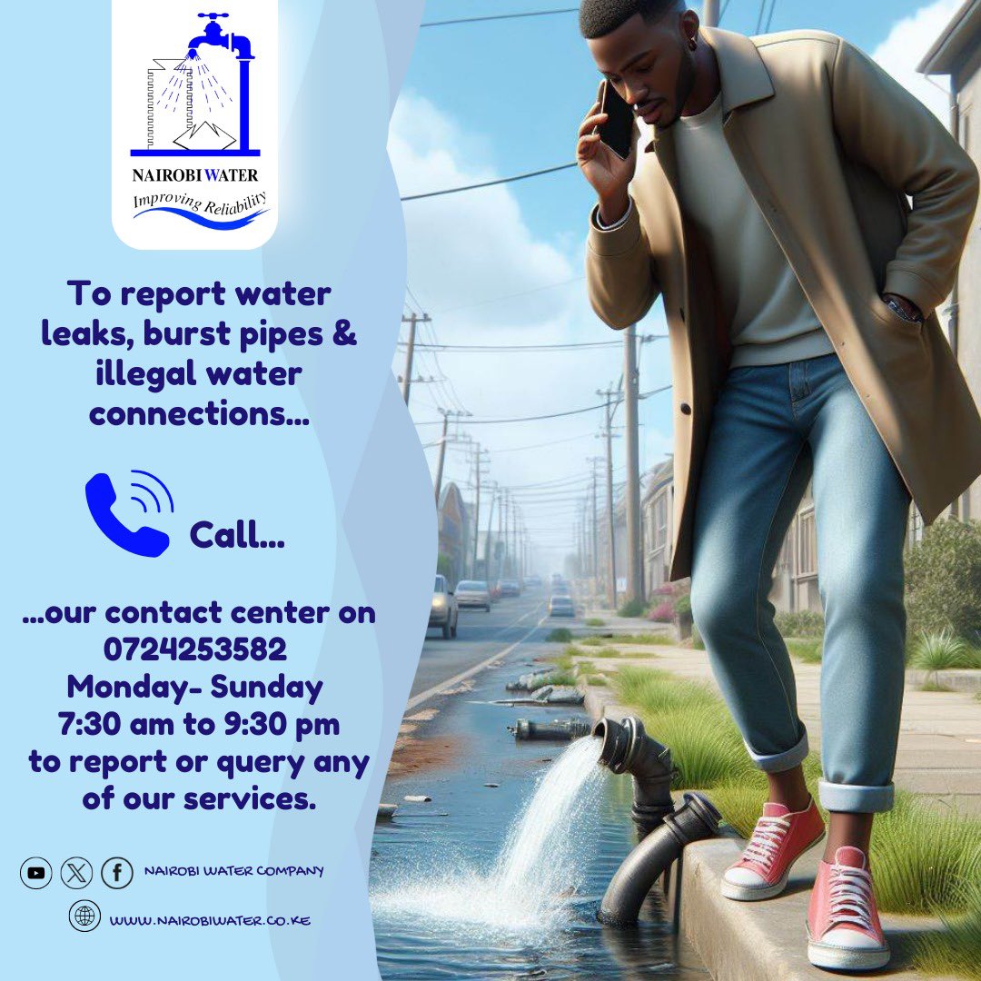 Take action today! Low water pressure? 

It could be due to illegal connections, meter tampering, or leaks. Report issues to Nairobi Water at 0724253582. 

Be part of the solution and ensure you pay any pending water bills by dialing *888# or using paybill 444400 to avoid