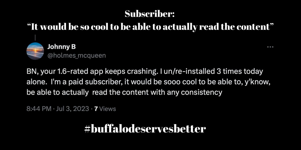 Buffalo Newspaper Guild (@buffaloguild) on Twitter photo Our members produce great work, but it won't get read if <a href="/LeeEntNews/">Lee Enterprises</a> doesn’t fix its broken website and app. We’ve told the company there’s a problem, but since they don't believe us, we collected complaints from social media. (It didn’t take long.) #BuffaloDeservesBetter🧵 Our members produce great work, but it won't get read if <a href="/LeeEntNews/">Lee Enterprises</a> doesn’t fix its broken website and app. We’ve told the company there’s a problem, but since they don't believe us, we collected complaints from social media. (It didn’t take long.) #BuffaloDeservesBetter🧵