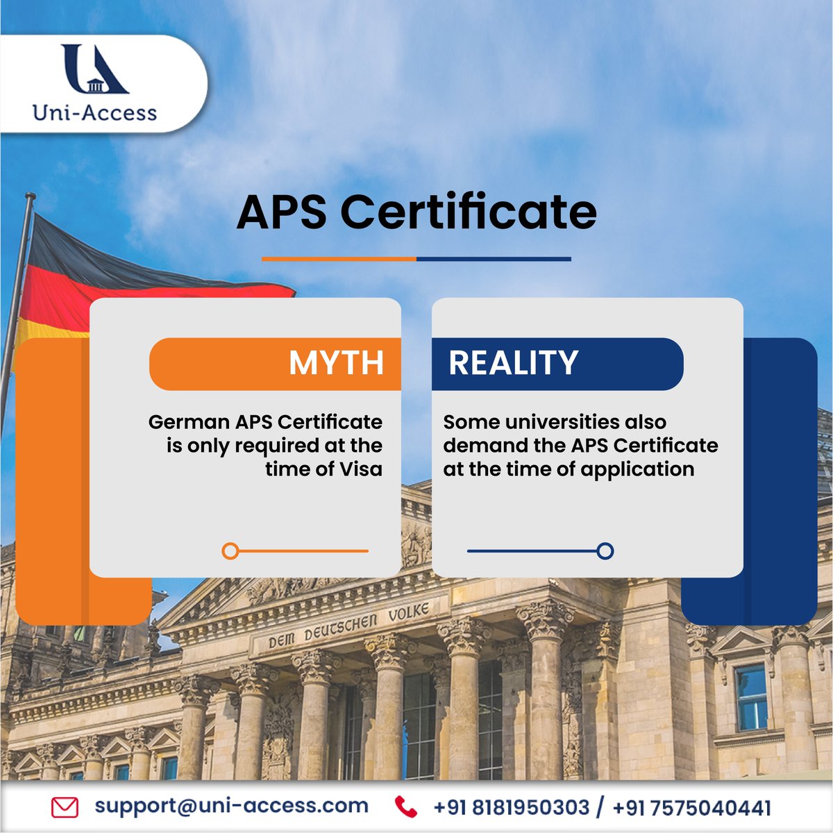 uni__access's tweet photo. #APSCertificate now essential for certain #German #universities during #application. Secure your spot with our #free counselling. 
Register via link -https://t.co/USvtqUW6to

Visit: 🌐 https://t.co/Fe2EJOgisB

#UniAccess #msingermany #myth #germany #visa #education #opportunities https://t.co/WjQhtvYY2O