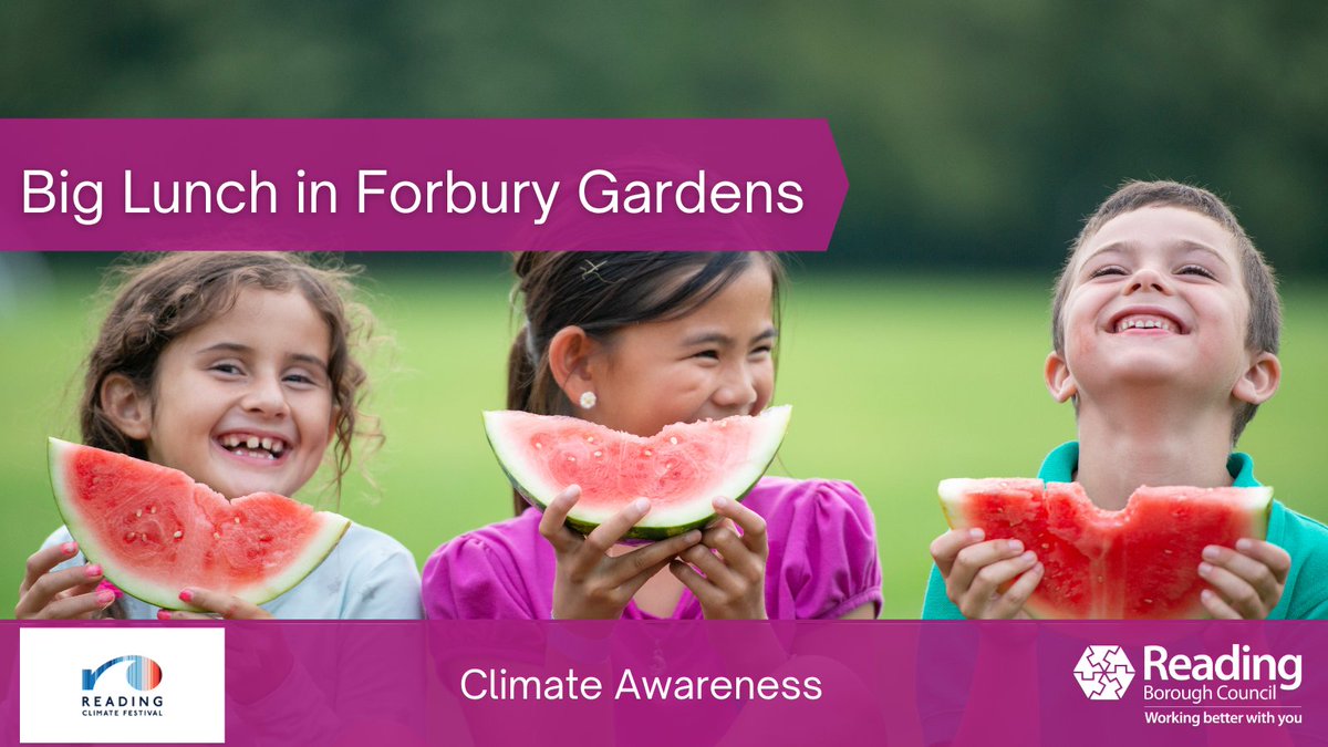 Come along to the Big Lunch in Forbury Gardens on Sun 16 June, 10.30am-3.30pm, 

Bring along a picnic or try some climate-friendly food on site. There are lots of fun activities for the family. The event is free but please register in advance. 

rdguk.info/ZQSAA

#rdguk
